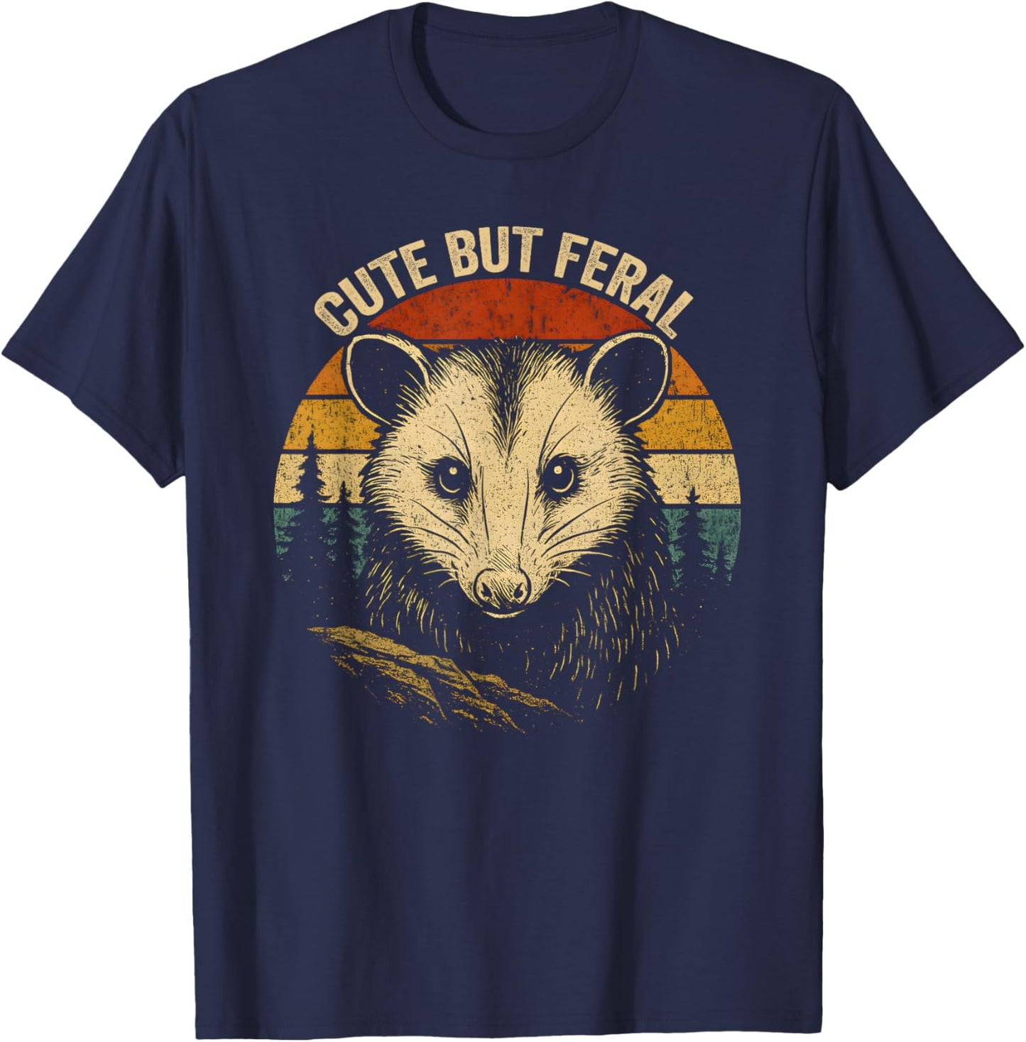 Cute But Feral Angry Opossum Vintage Animal Funny Possum T-Shirt - T-Shirt | Navy