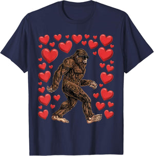 Valentines Day Bigfoot Red Hearts Funny Sasquatch Big Foot T-Shirt - T-Shirt | Navy