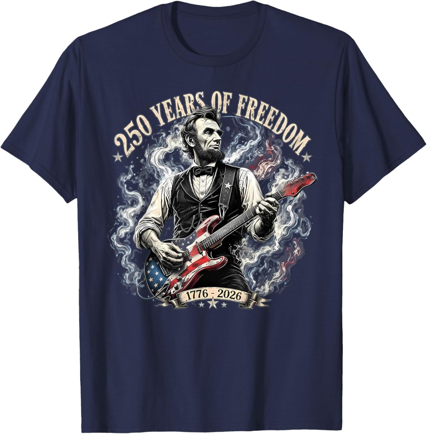 Abraham Lincoln Playing Electric Guitar US 250th Anniversary T-Shirt - T-Shirt | Navy