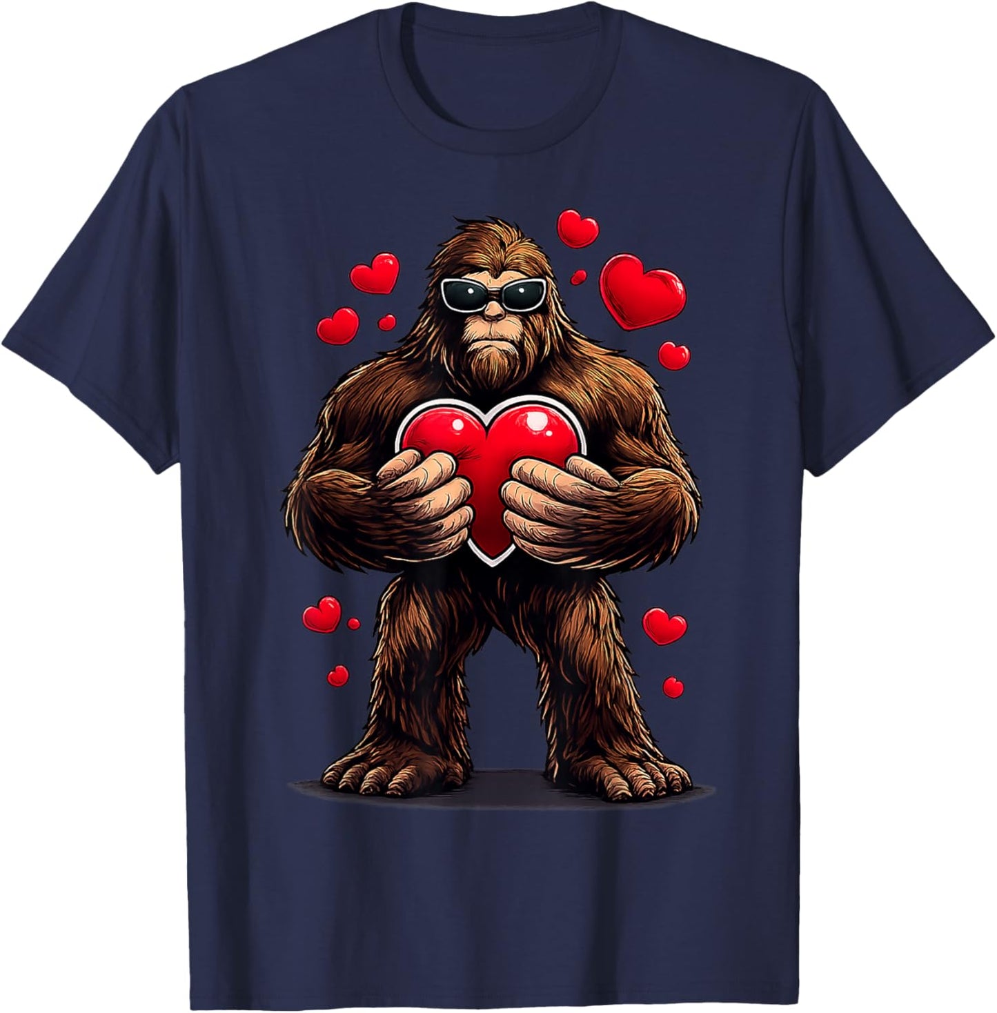 Cool Bigfoot Holding Heart Funny Valentine Gifts Men Women T-Shirt - T-Shirt | Navy