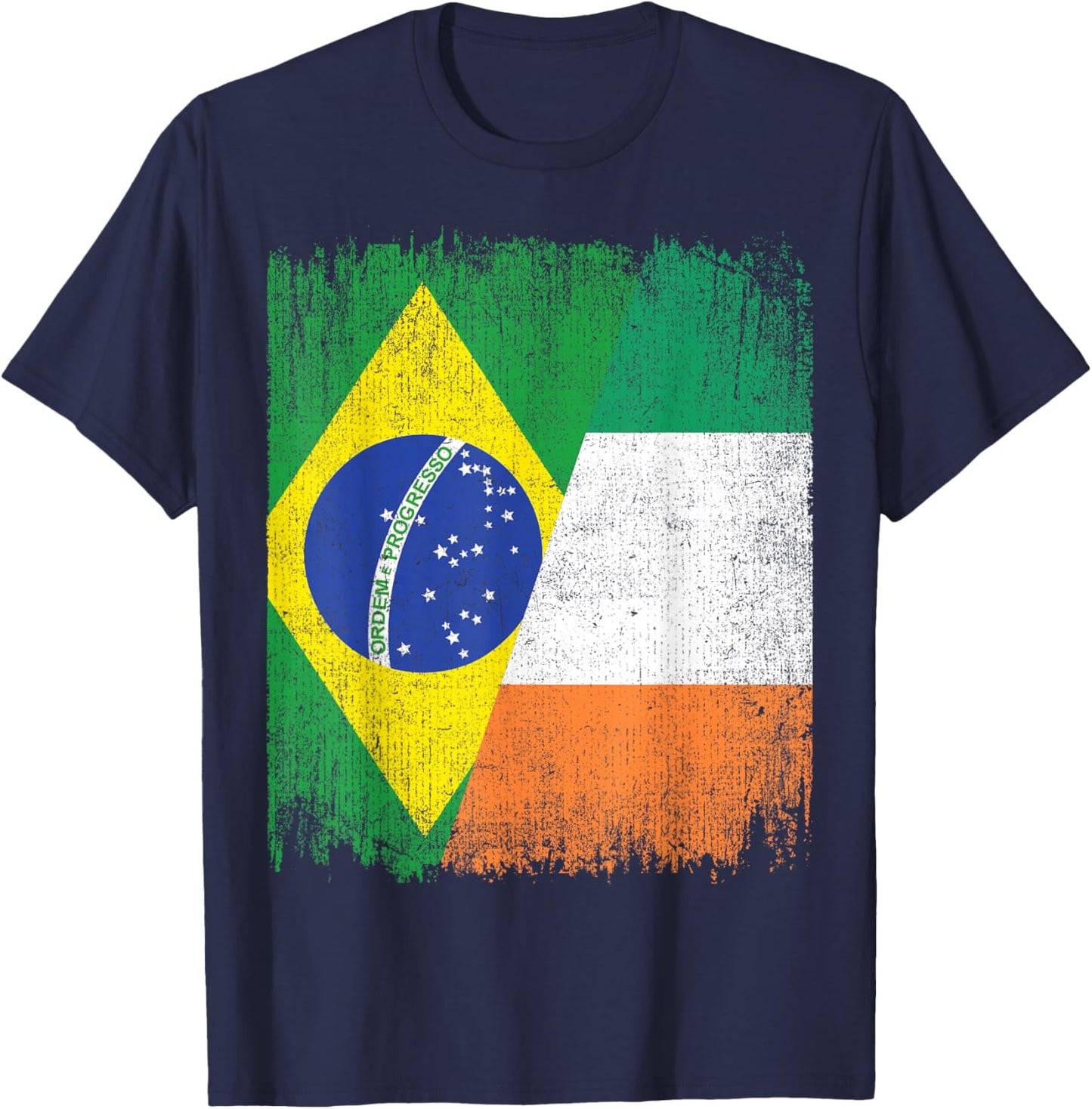 Half Brazil Ireland Split Flag Brazilian Irish Roots T-Shirt - T-Shirt | Navy