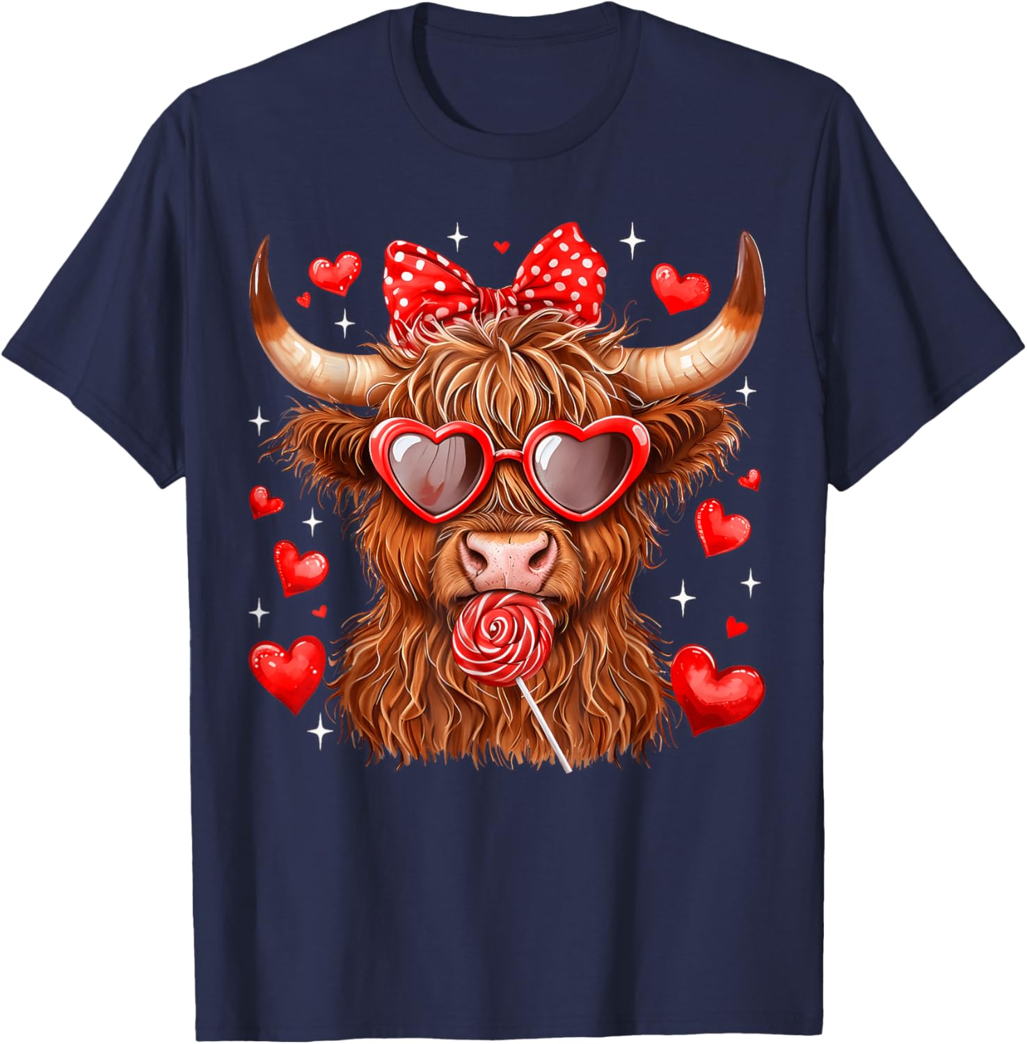 Highland Cow Heifer Western Valentine T-Shirt - T-Shirt | Navy