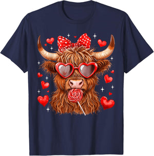 Highland Cow Heifer Western Valentine T-Shirt - T-Shirt | Navy