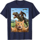 Funny Graphic Cat Selfie with Bigfoot Riding T-rex Dinosaur T-Shirt - T-Shirt | Navy