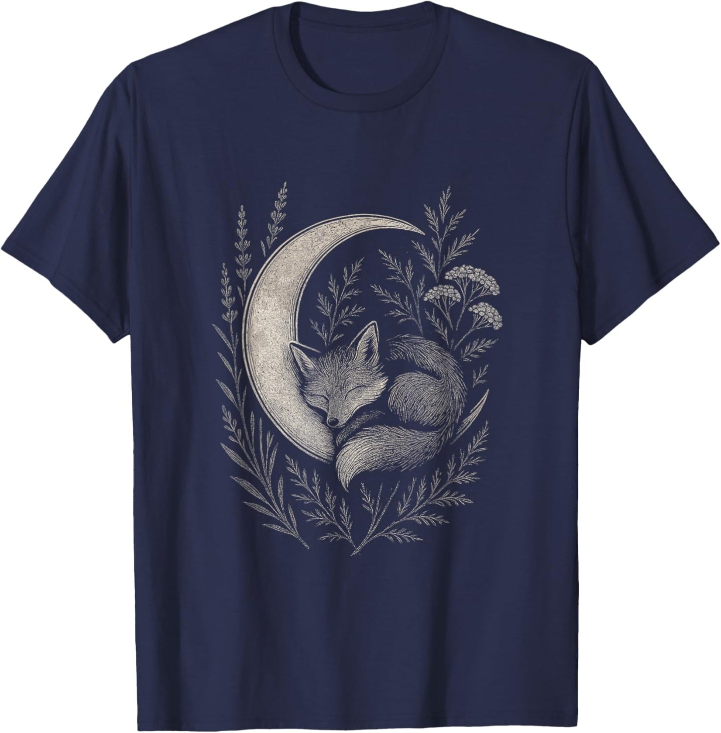 Forest Solstice Fox and Moon Graphic T-Shirt - T-Shirt | Navy