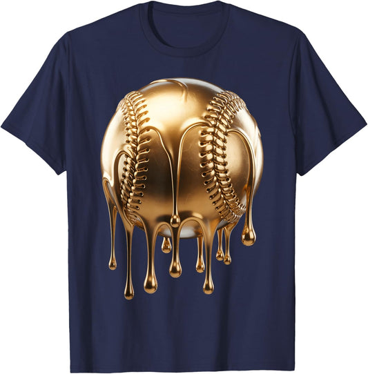 Dripping Gold Drip Baseball Game Day Player Coach Baller T-Shirt - T-Shirt | Navy