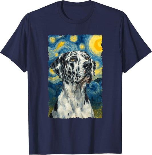 Harlequin Great Dane Van Gogh T-Shirt - T-Shirt | Navy