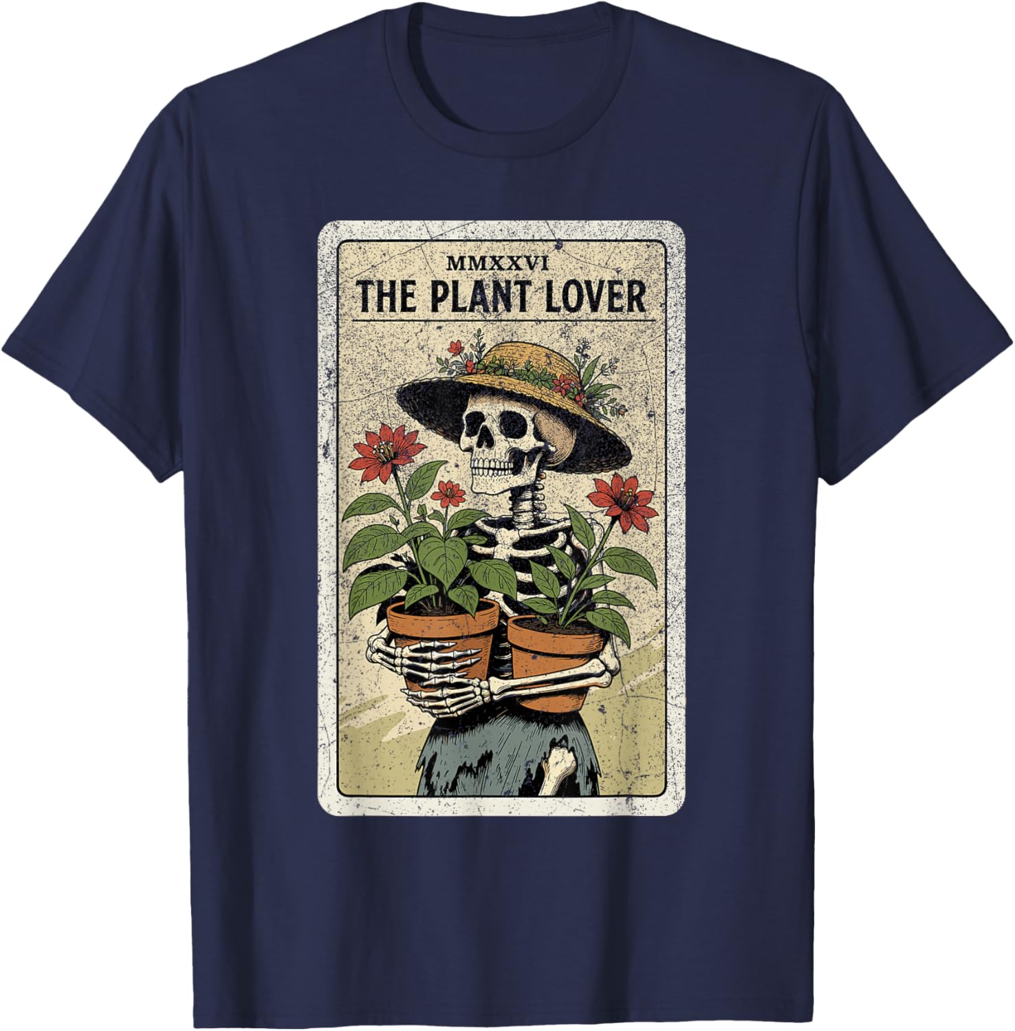 Botanical Goth Art Plant Lover Tarot Card Skeleton Gardener T-Shirt - T-Shirt | Navy