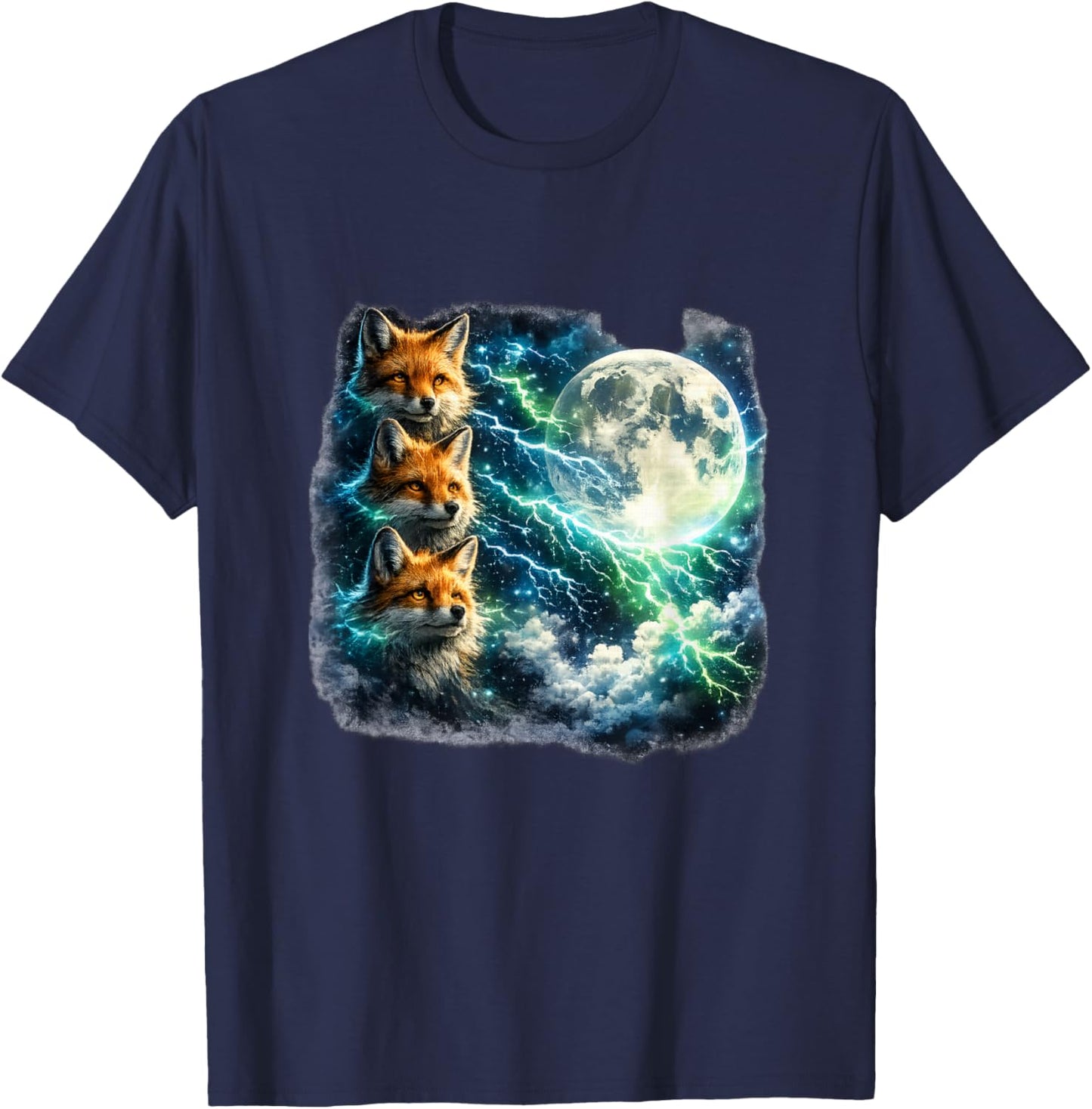 Mystical Foxes Under The Moonlight Art T-Shirt - T-Shirt | Navy