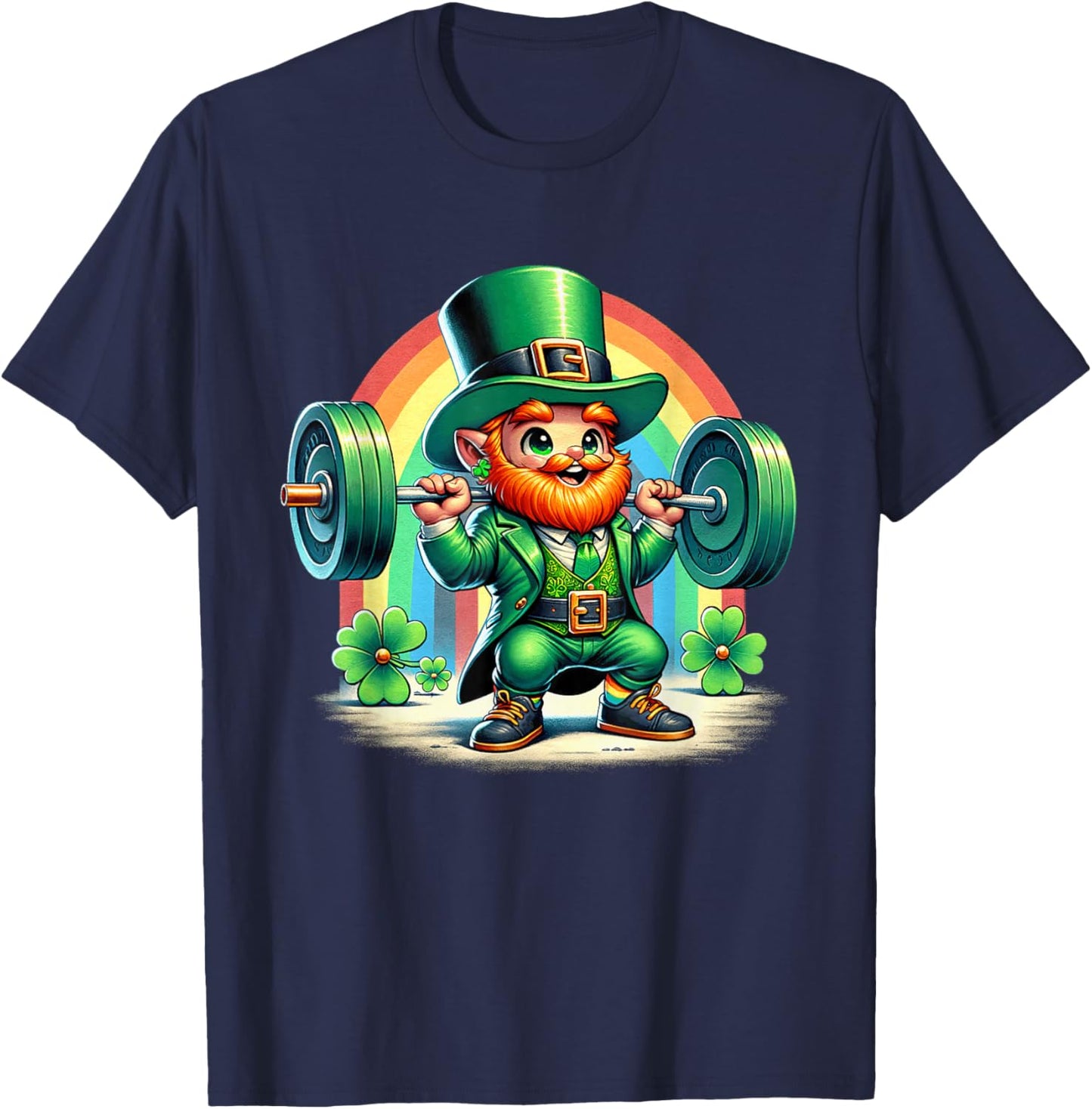 Leprechaun Weightlifting Deadlift Fitness Gym Patricks Day T-Shirt - T-Shirt | Navy