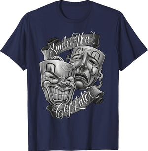 Smile Now CRY Later Chicano Art Tattoo Cholo Clown Chola T-Shirt - T-Shirt | Navy
