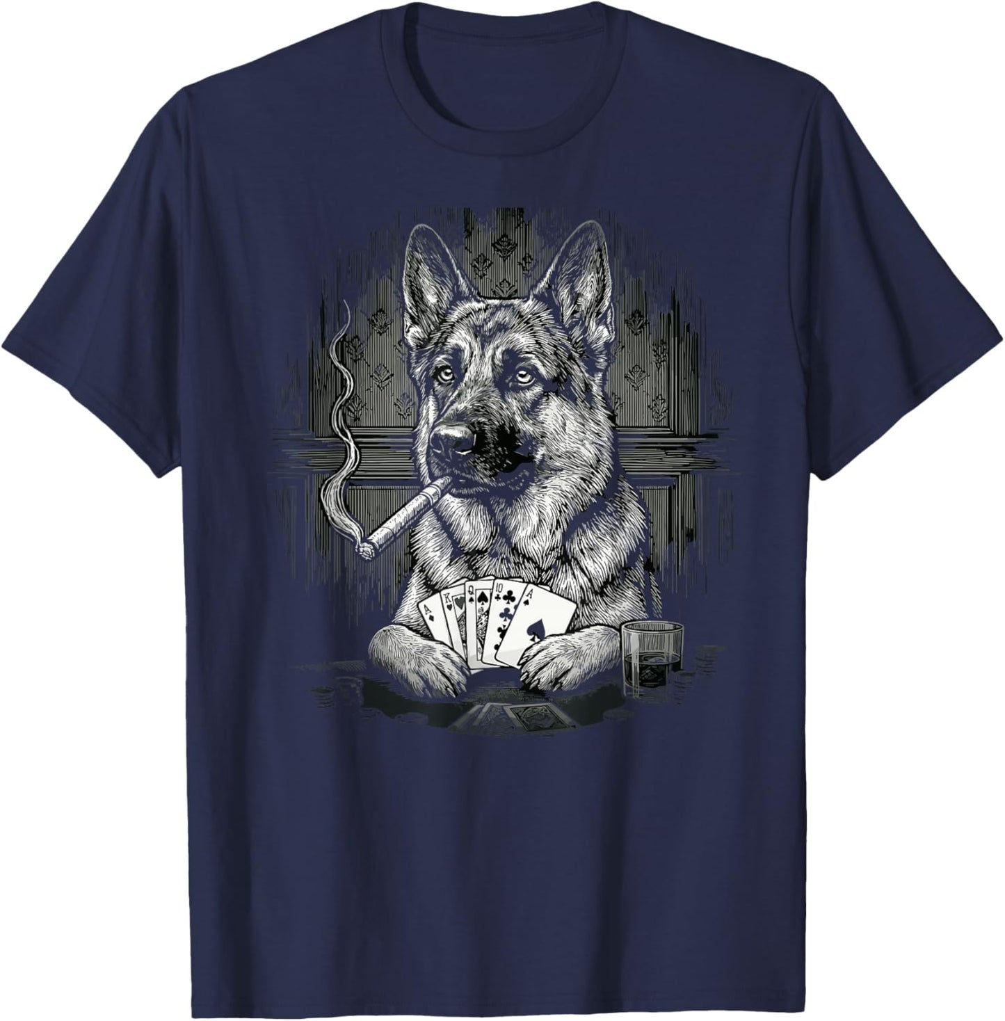 German Shepherd Poker Night Dog Playing Cards Fun Design T-Shirt - T-Shirt | Navy