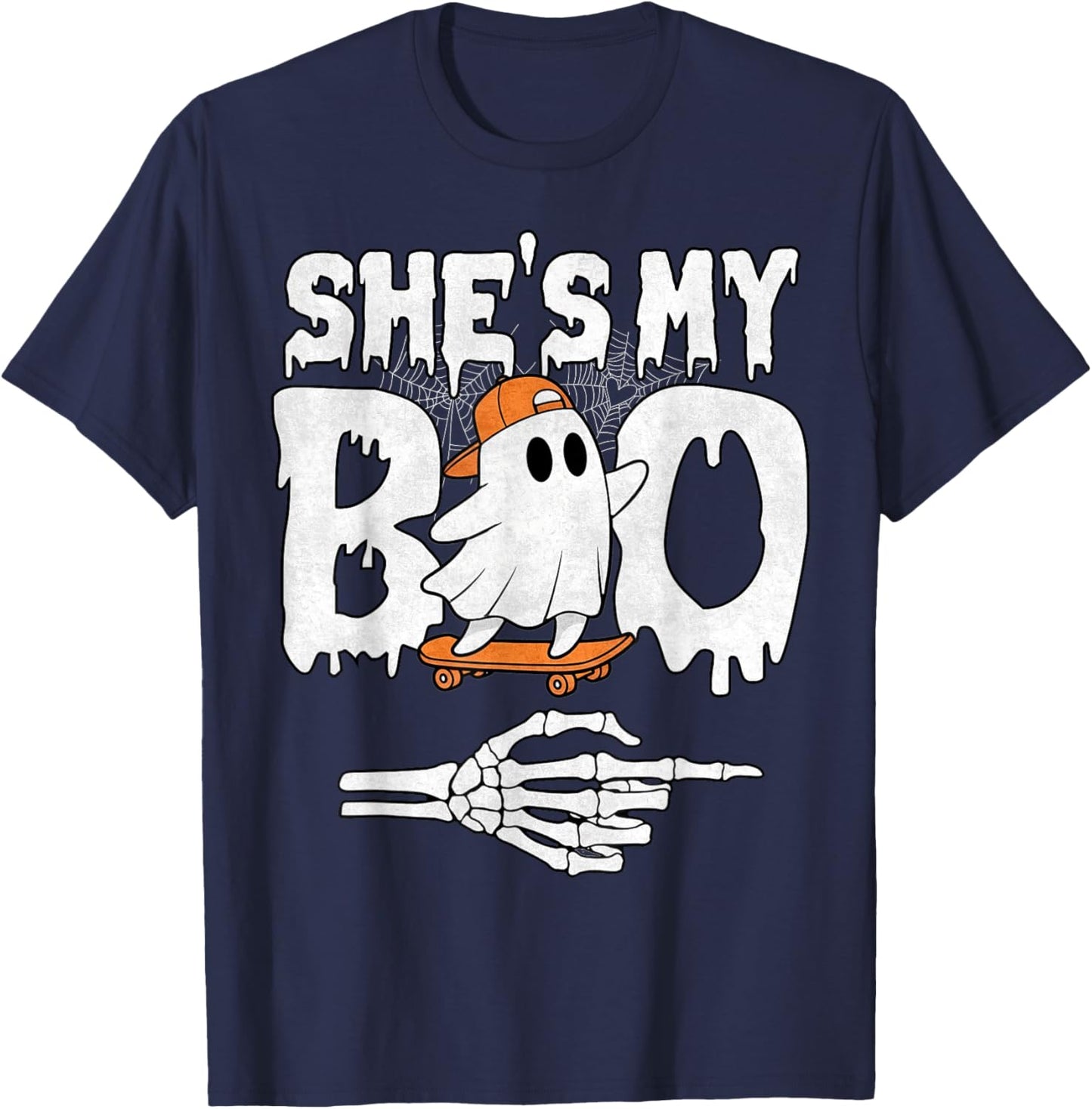 She's My Boo Couple Matching Halloween Skateboard Cool Ghost T-Shirt - T-Shirt | Navy