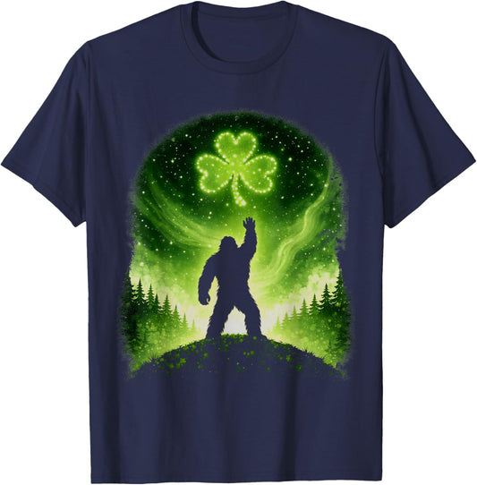 St Patricks Day Bigfoot Sasquatch Shamrock Men Women Kids T-Shirt - T-Shirt | Navy
