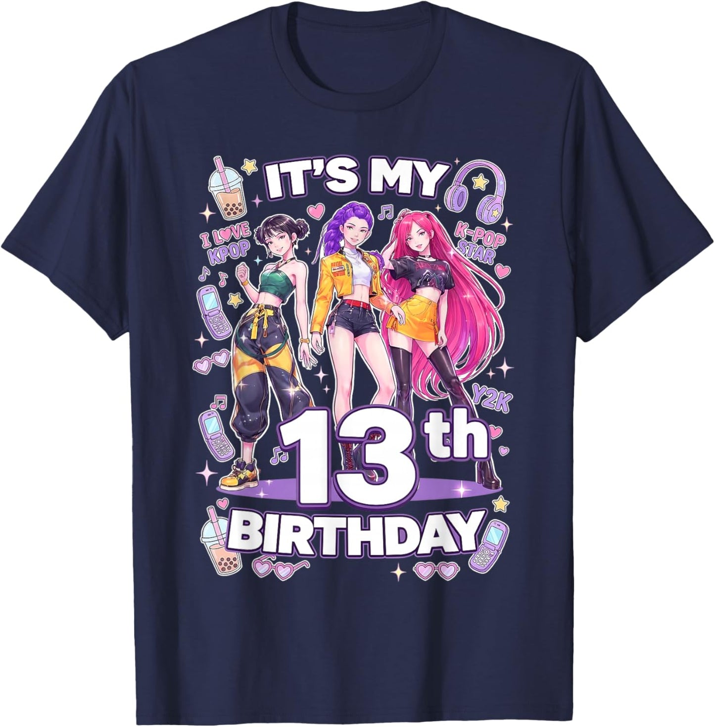 13th Birthday 13 Year Old Girl Korean Pop K-pop Bday Party T-Shirt - T-Shirt | Navy