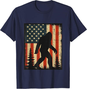 Bigfoot American Flag Patriotic Sasquatch Men Women Kids T-Shirt - T-Shirt | Navy