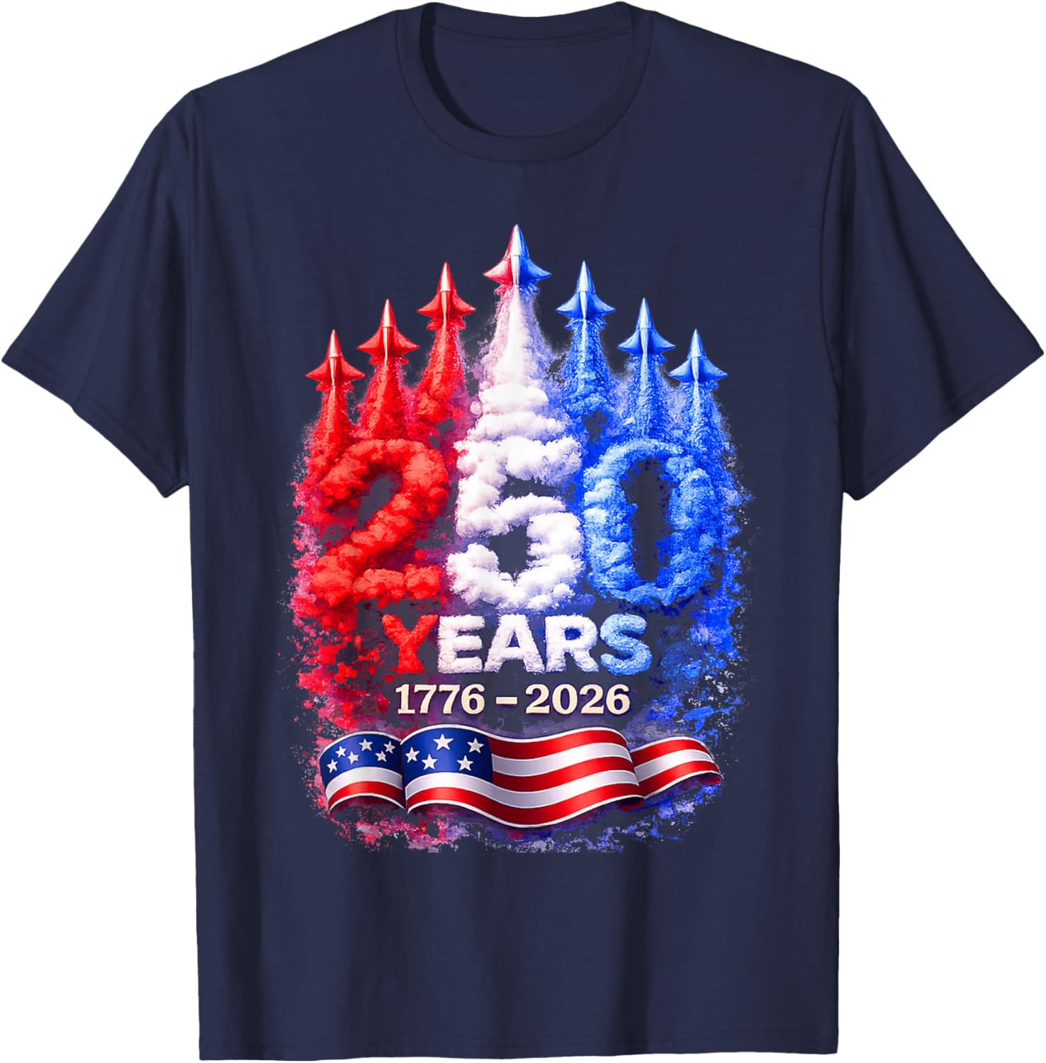 250 Years 1776–2026 Patriotic 4th of July American Flag T-Shirt - T-Shirt | Navy