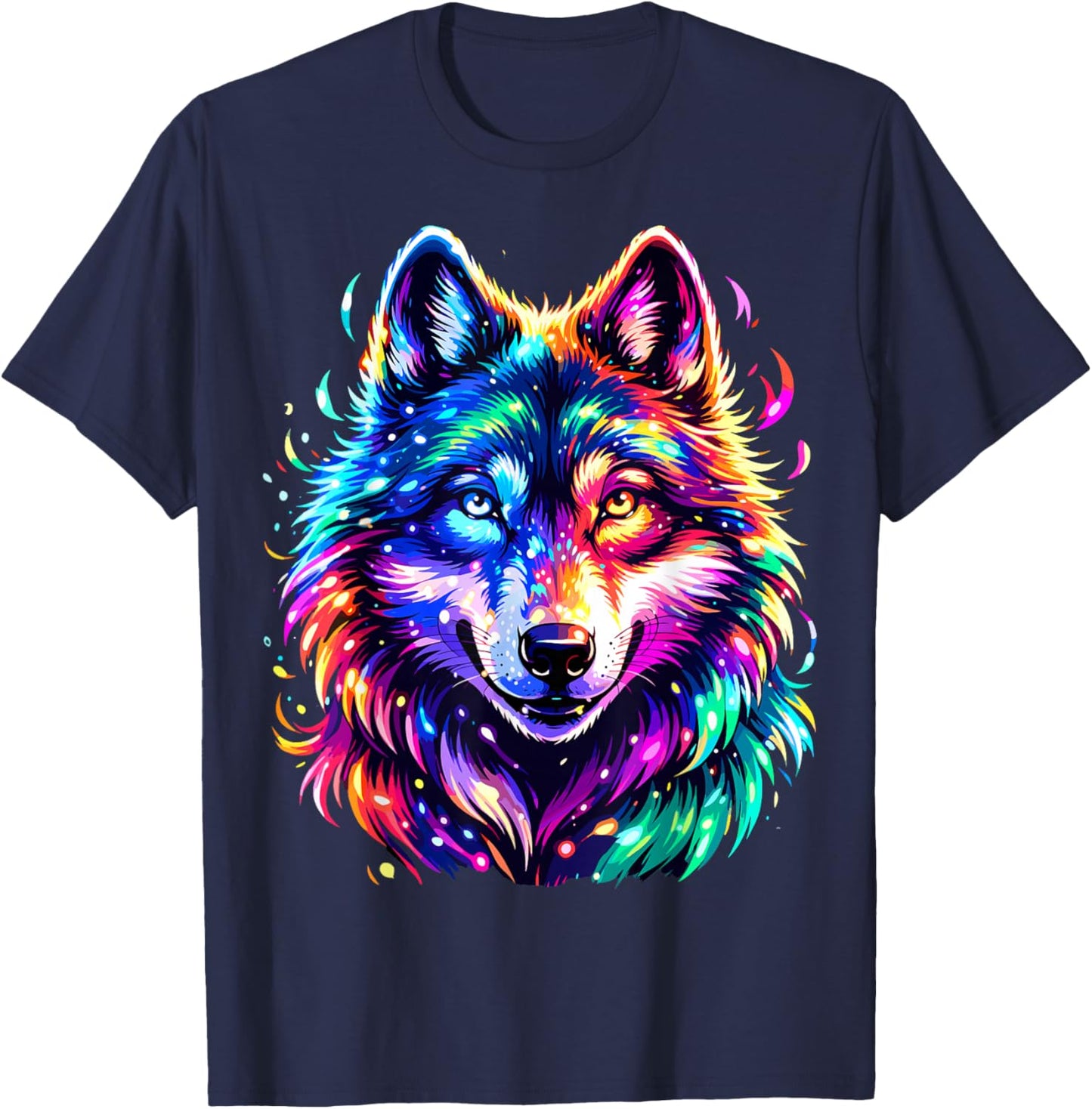 Wolf Colorful Art Wolves Animal Lover T-Shirt - T-Shirt | Navy