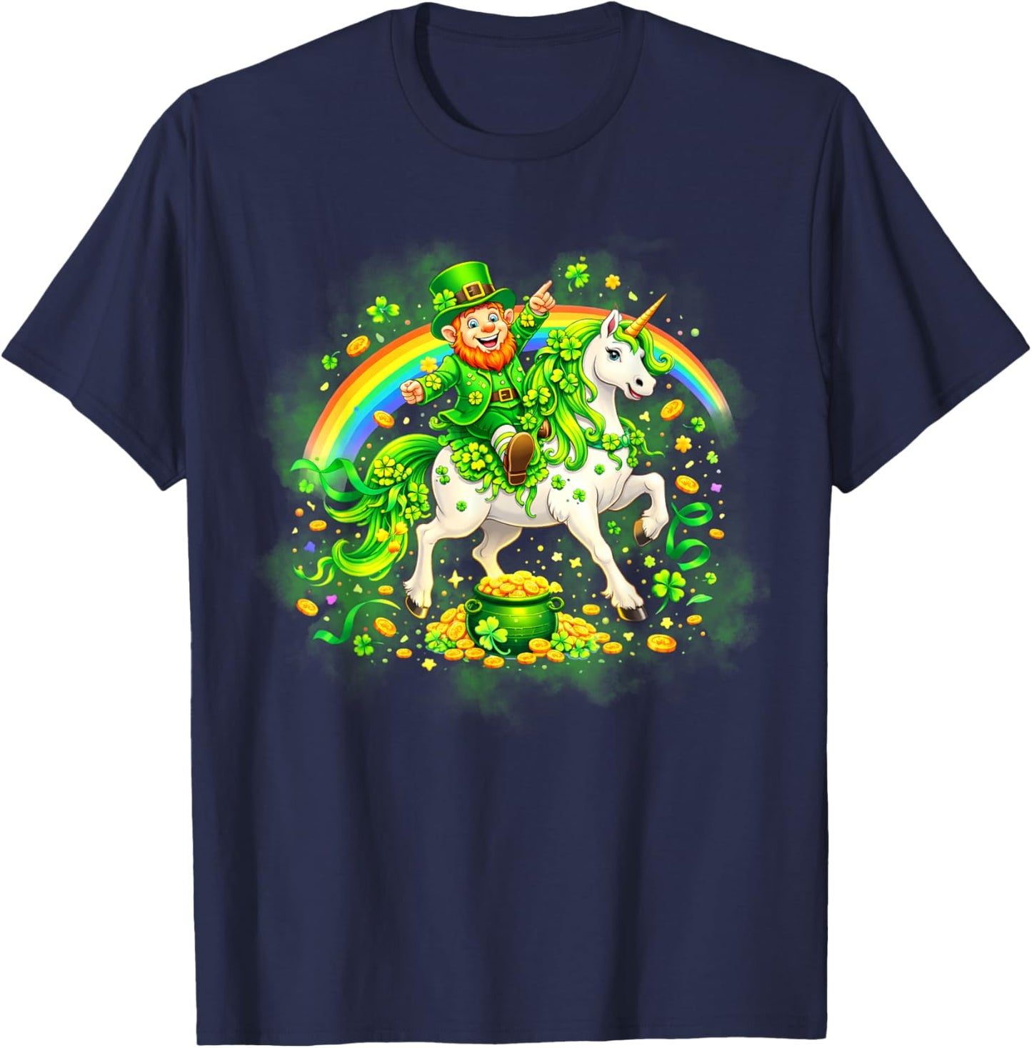 St Patricks Day Leprechaun Riding Unicorn T-Shirt - T-Shirt | Navy