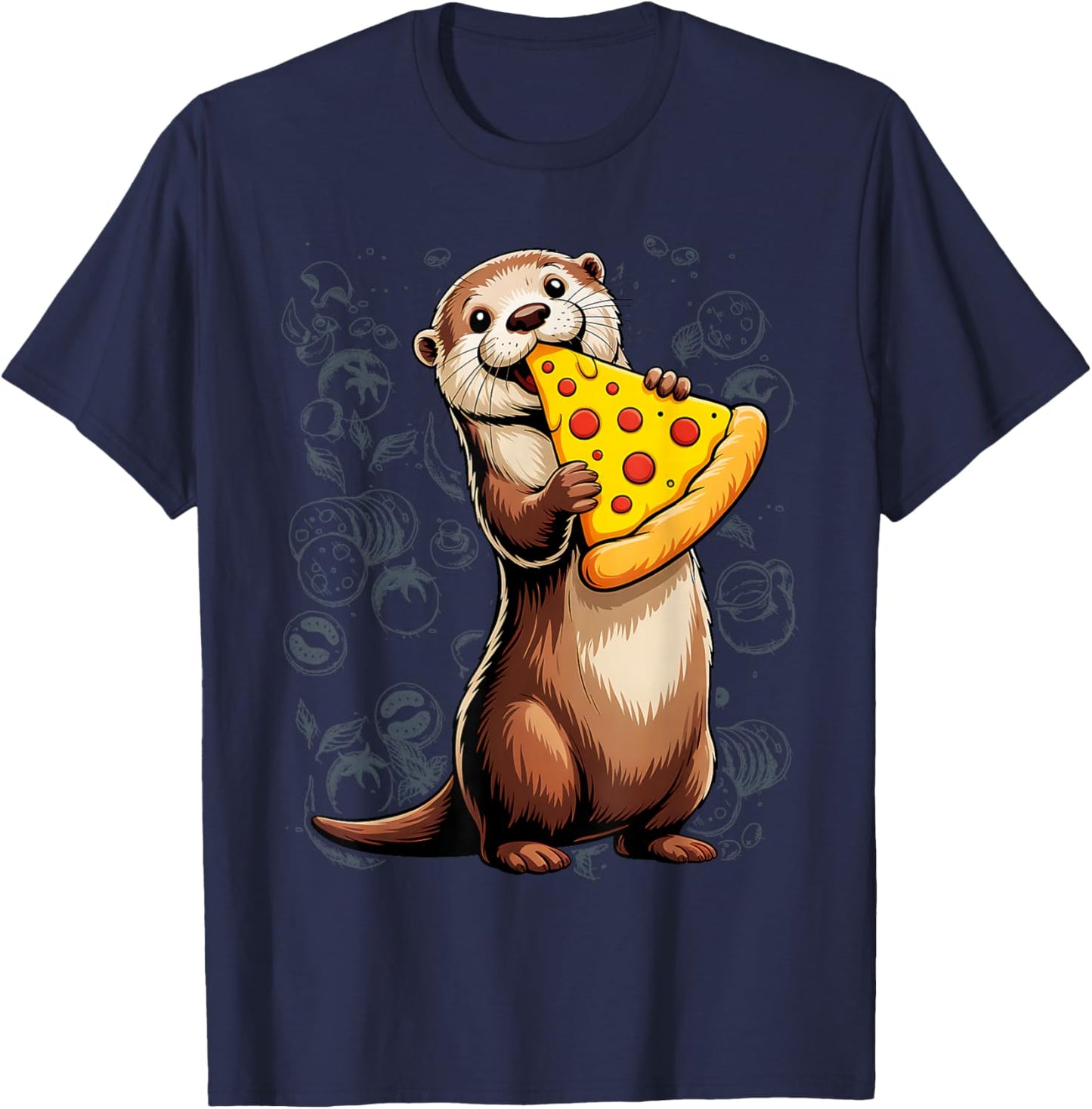 Sea Otter Eating Pizza Funny Animal Snack Food Lover T-Shirt - T-Shirt | Navy