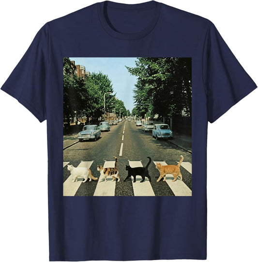 Road to Abbey Cats Parody Funny Cat Mom Cat Lover T-Shirt - T-Shirt | Navy
