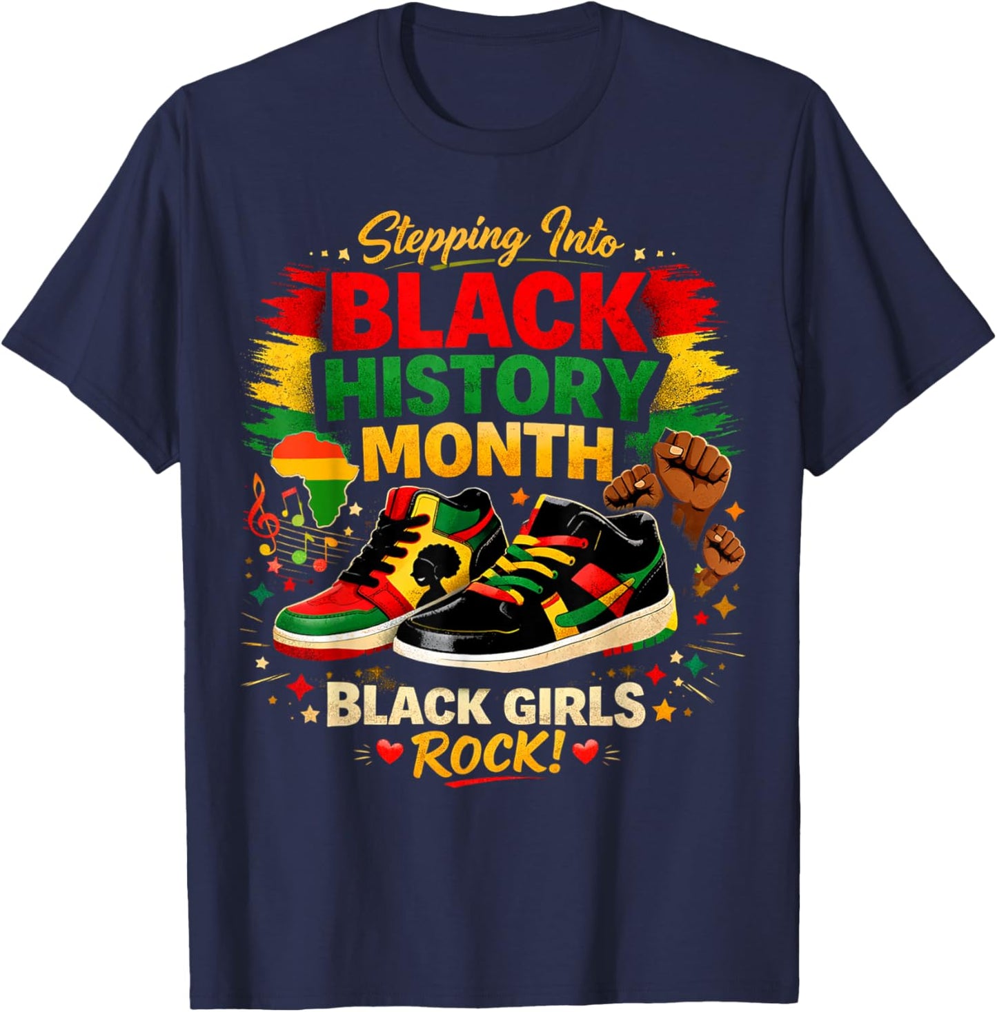 Stepping Into Black History Month Black Girls Sneakers T-Shirt - T-Shirt | Navy