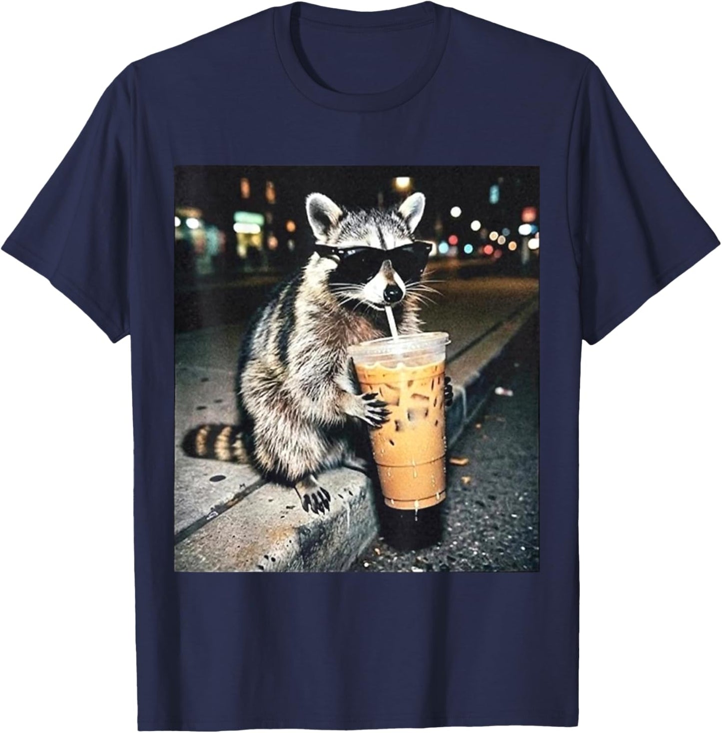 Funny Raccoon Drinking Milk Cute Animal Selfie T-Shirt - T-Shirt | Navy