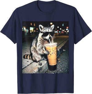 Funny Raccoon Drinking Milk Cute Animal Selfie T-Shirt - T-Shirt | Navy