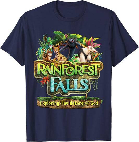 Rainforest Falls VBS 2026 Exploring The Nature of God Kids T-Shirt - T-Shirt | Navy