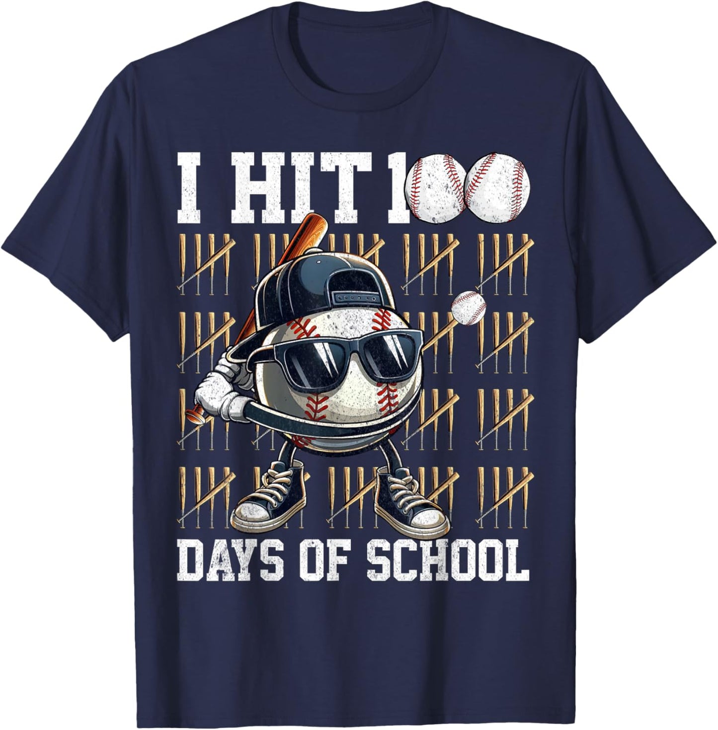 100 Days of School Boys Kids 100th Day Balls Baseball Kids T-Shirt - T-Shirt | Navy