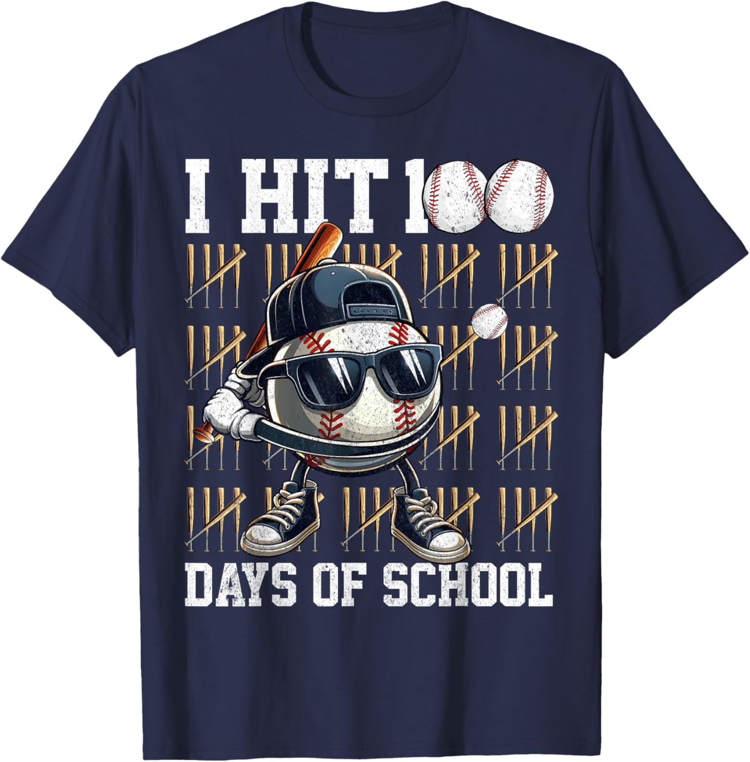 100 Days of School Boys Kids 100th Day Balls Baseball Kids T-Shirt - T-Shirt | Navy