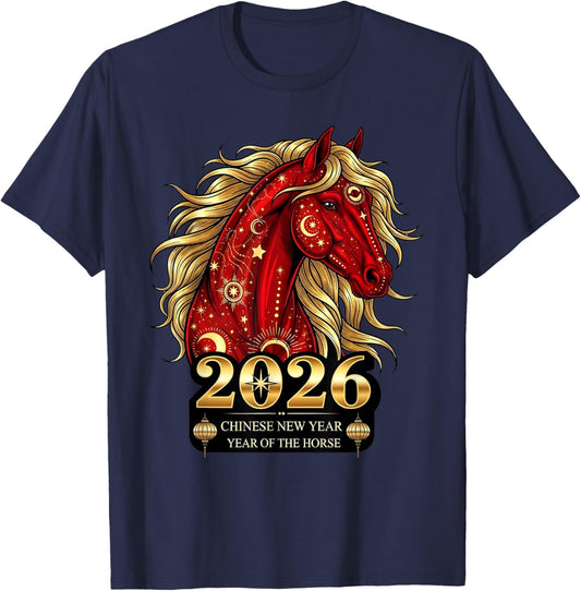 Chinese New Year 2026 Year The Horse Retro Elegant Art Men T-Shirt - T-Shirt | Navy