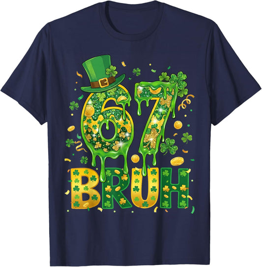 Six Seven Bruh St Patricks Day Boys Kids 67 St Paddys Day T-Shirt - T-Shirt | Navy
