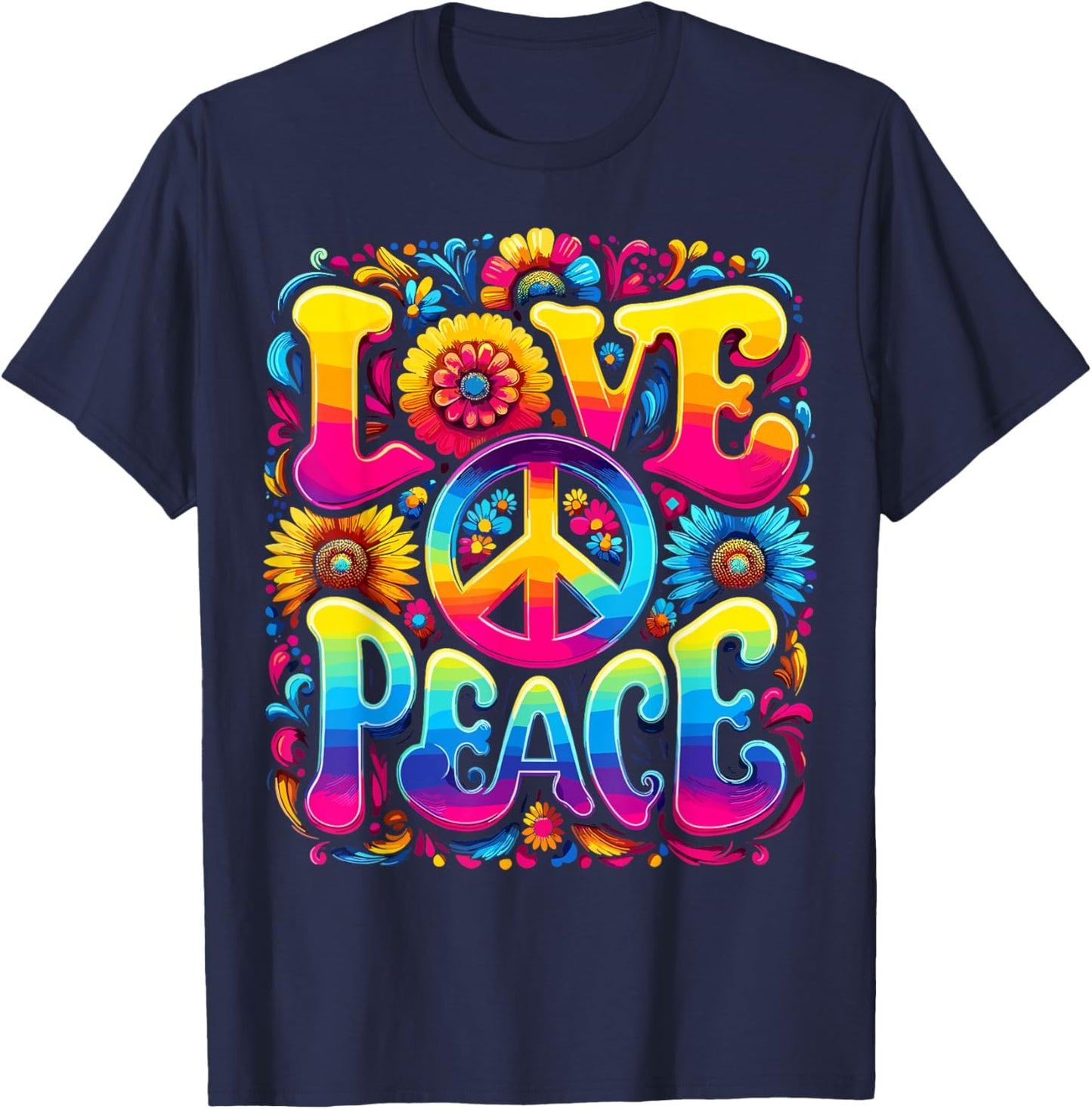 Hippie Tie Dye Peace Sign Love T-Shirt - T-Shirt | Navy