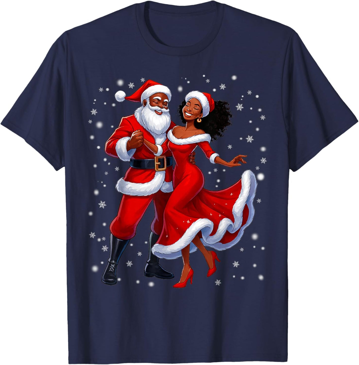 Funny Dancing Black Christmas Santa Xmas Men Women T-Shirt - T-Shirt | Navy