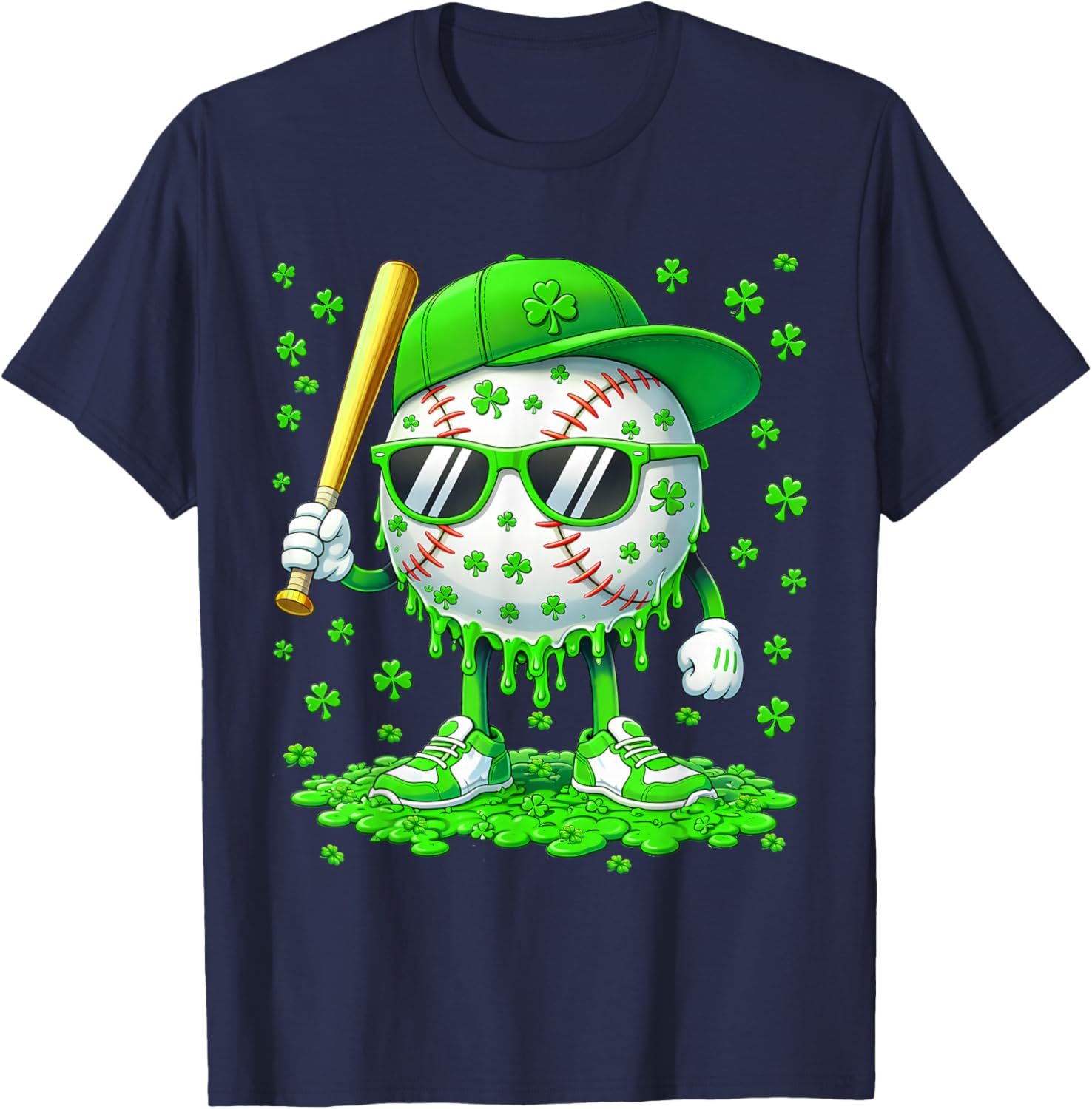 Funny Drip Dripping Baseball Shamrock Men Boy Kid Shirts T-Shirt - T-Shirt | Navy