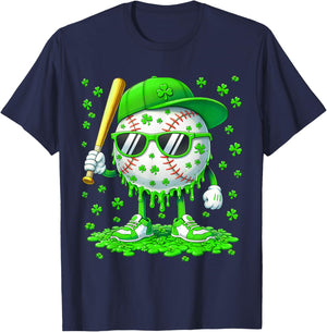Funny Drip Dripping Baseball Shamrock Men Boy Kid Shirts T-Shirt - T-Shirt | Navy
