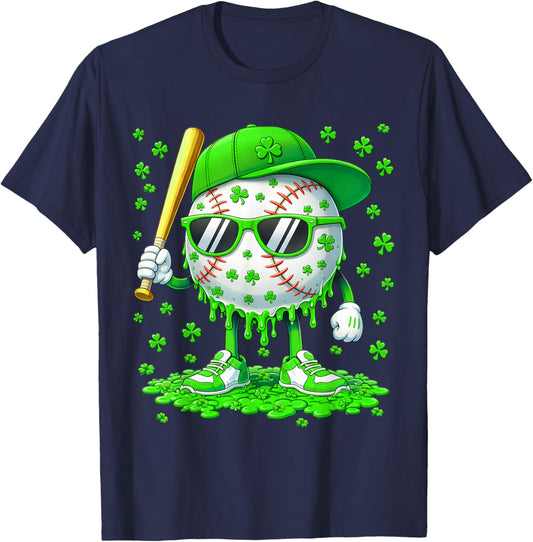 Funny Drip Dripping Baseball Shamrock Men Boy Kid Shirts T-Shirt - T-Shirt | Navy