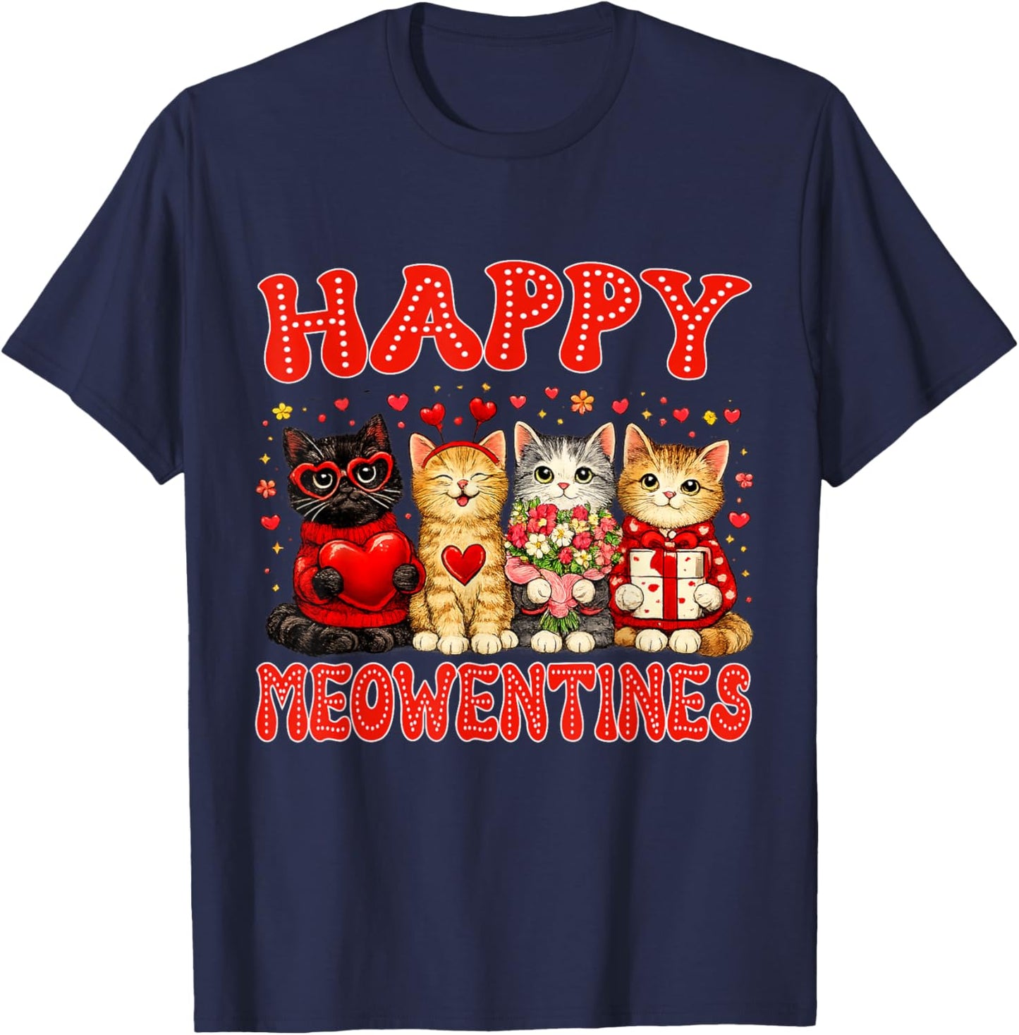 Happy Meowentines Cute Cat Valentine Men Women Kids Girls T-Shirt - T-Shirt | Navy