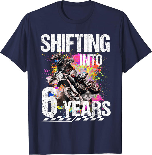 Shifting Into 6 Years Motocross Birthday Action Design T-Shirt - T-Shirt | Navy