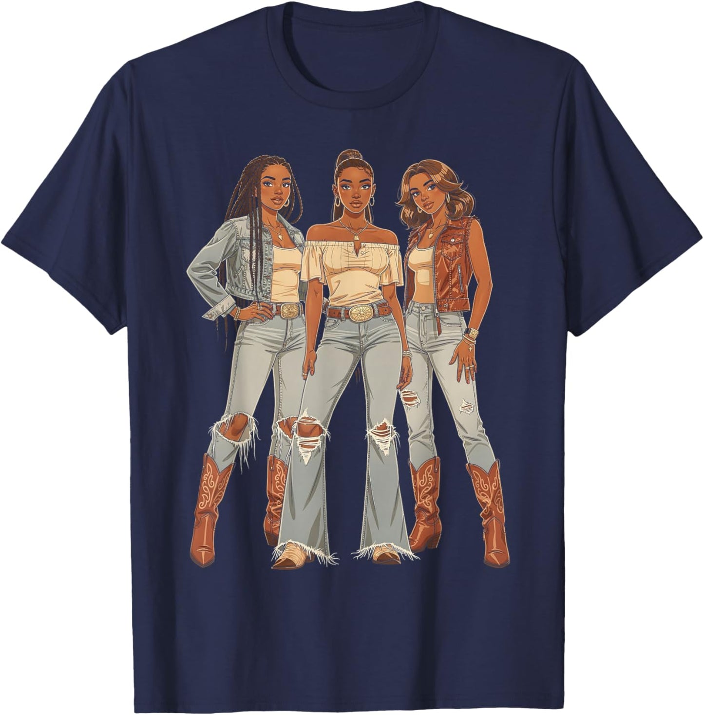 Black African American Cowgirl Texas Western Country Rodeo T-Shirt - T-Shirt | Navy