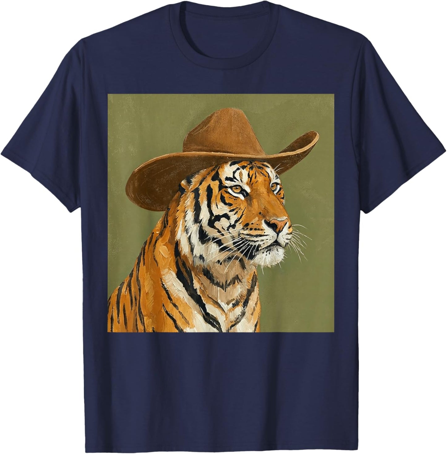 Cute Tiger Wearing a Cowboy Hat T-Shirt - T-Shirt | Navy