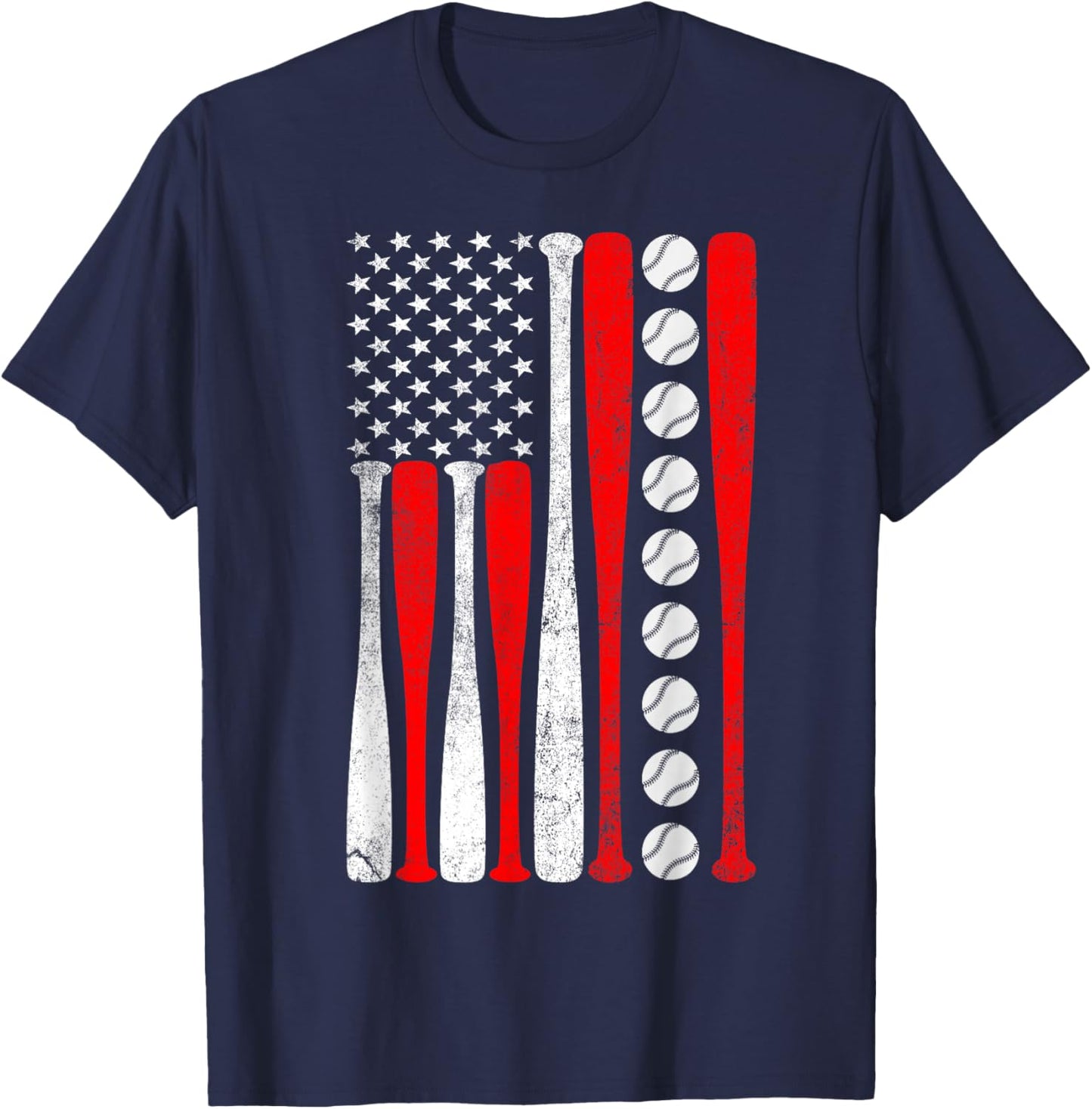 Baseball USA Flag Baseball Lover Baseball dad T-Shirt - T-Shirt | Navy