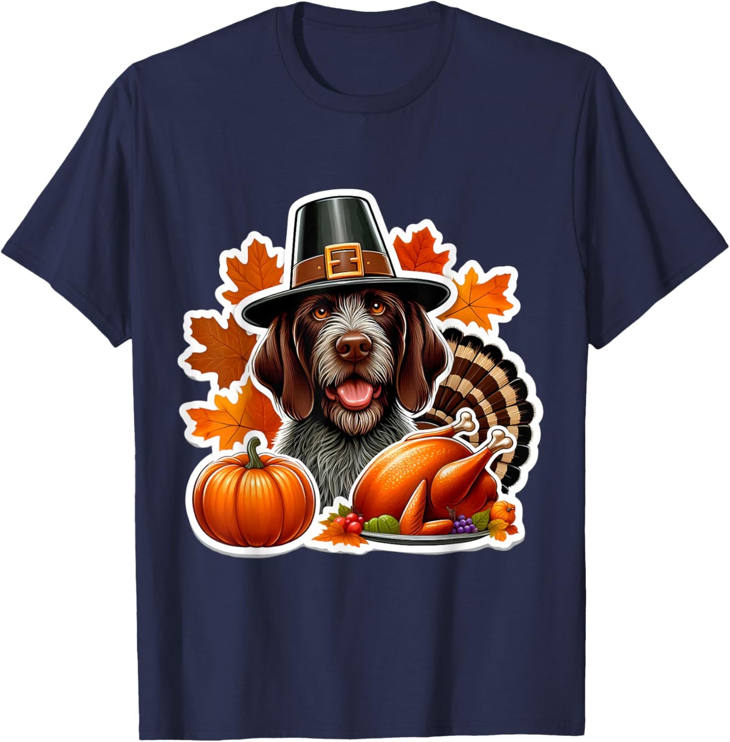 Thanksgiving German Wirehaired Pointer Dog Owner Lover Funny T-Shirt - T-Shirt | Navy