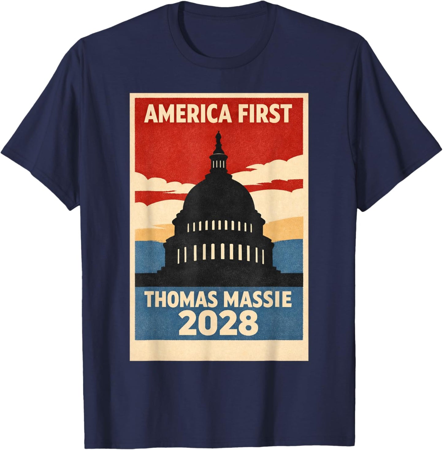 Pon Paul Thomas Massie Election 2028 President America First T-Shirt - T-Shirt | Navy