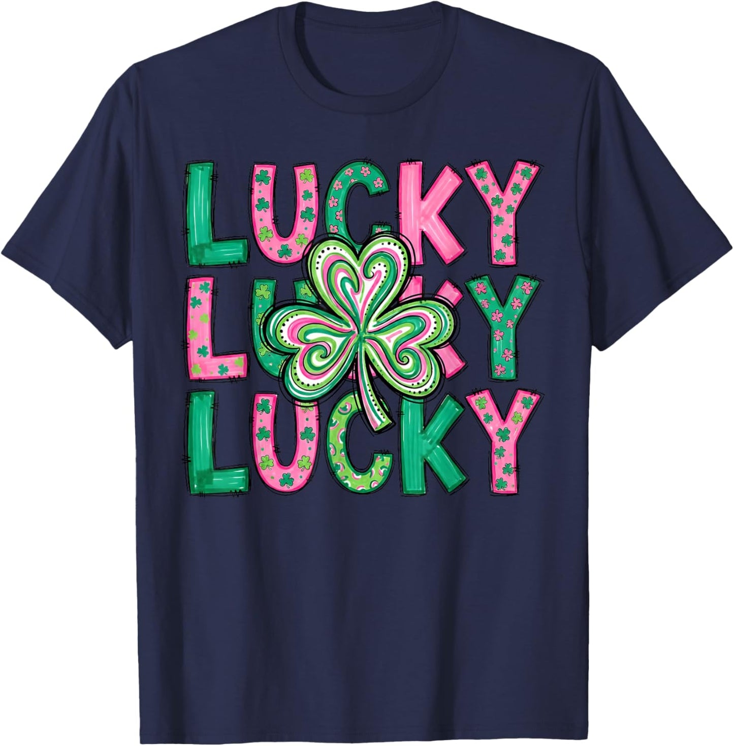 St Patricks Day Irish Pride Colorful Shamrock Lucky T-Shirt - T-Shirt | Navy