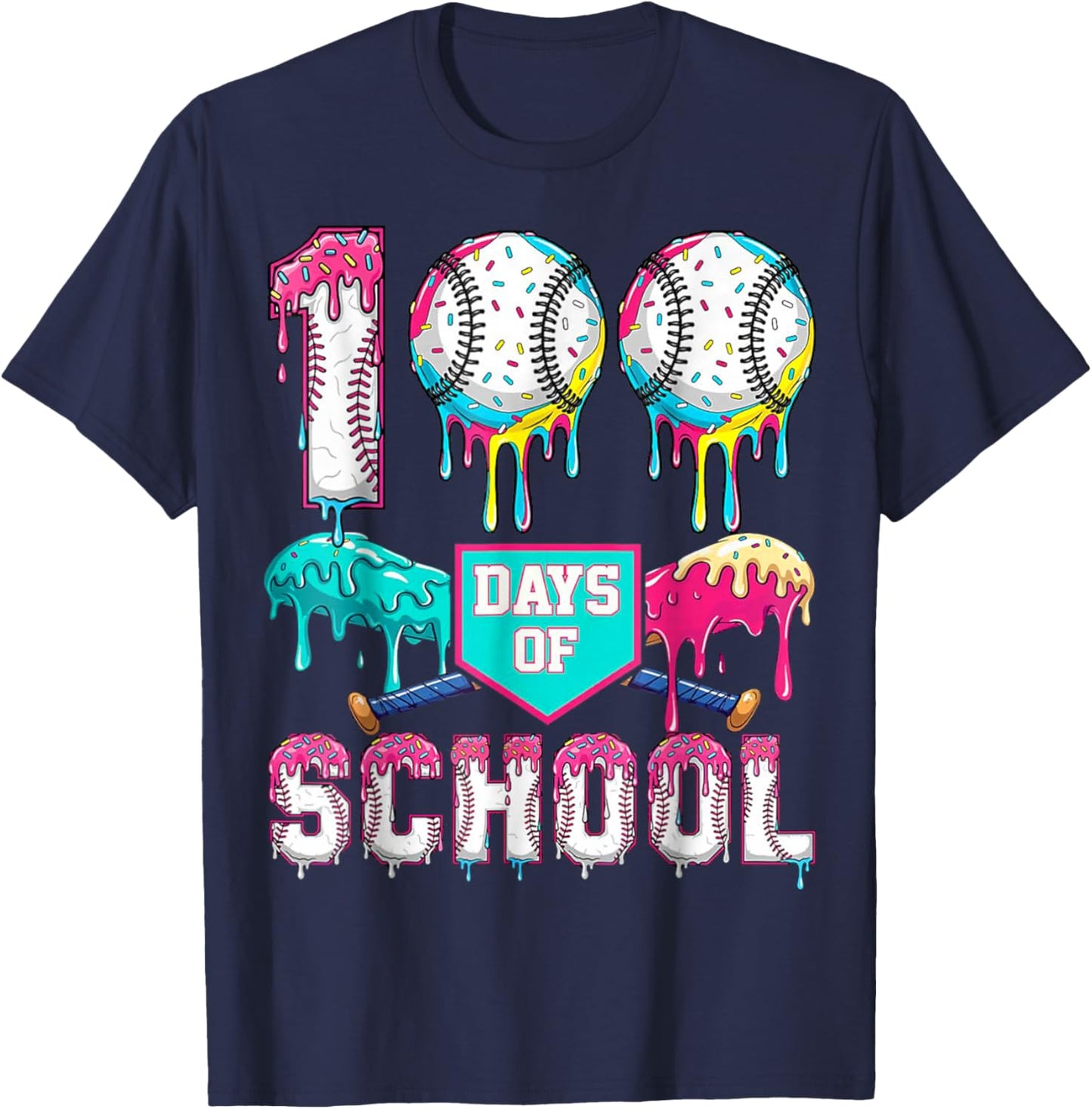 100 Days of School Boys Kids 100th Day of School Baseball T-Shirt - T-Shirt | Navy