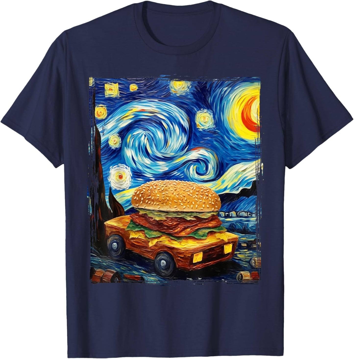Love Hamburger Food Burger Van Gogh T-Shirt - T-Shirt | Navy