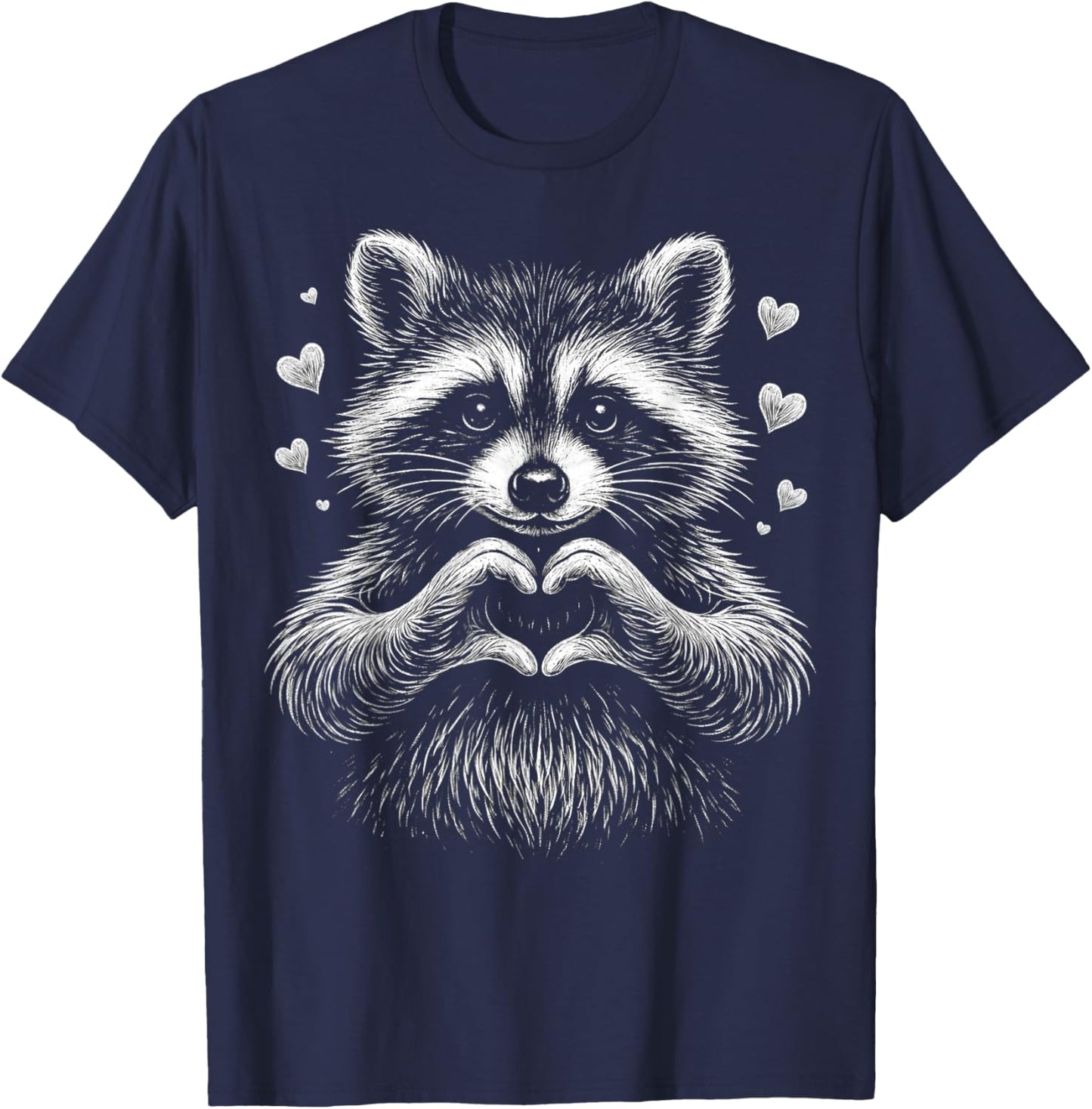 Cute Raccoon Heart Love Valentine Gift Women Kid T-Shirt - T-Shirt | Navy