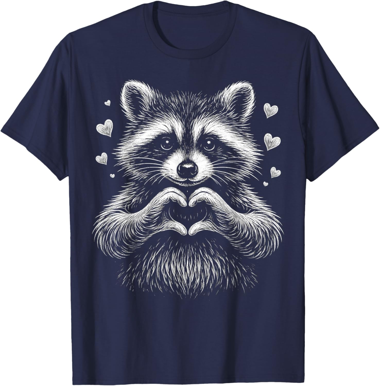 Cute Raccoon Heart Love Valentine Gift Women Kid T-Shirt - T-Shirt | Navy